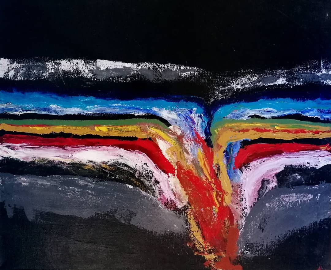 Abstract acrylschilderij van Alesia Ausiannikava, 65 bij 80 centimeter